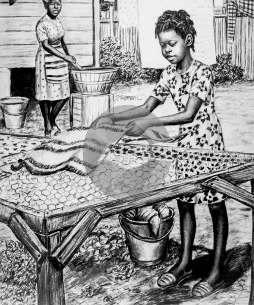 Mother & Daughter Bleaching Clothes by David Moore