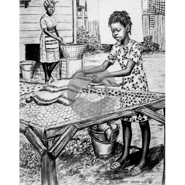 Mother & Daughter Bleaching Clothes by David Moore