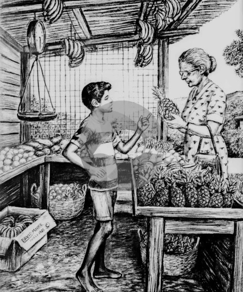 Boy Vending Fruit by David Moore