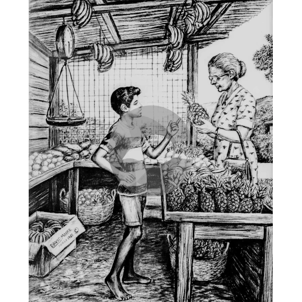 Boy Vending Fruit by David Moore